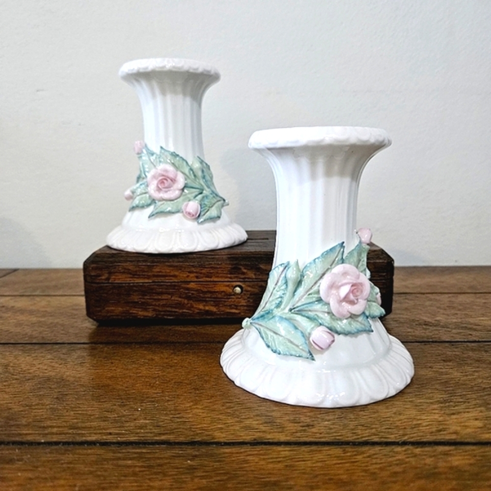 Two Vintage Irish Porcelain Candle Holders